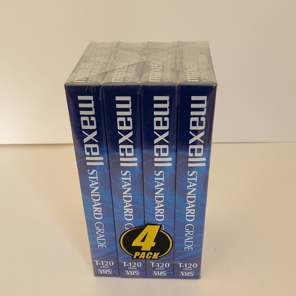 Maxell Standard Grade 6 hour T-120 Sealed Blank VHS Tapes 4 pack - Picture 1 of 5